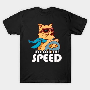 Live For The Speed Funny Racing Cat Car Race T-Shirt